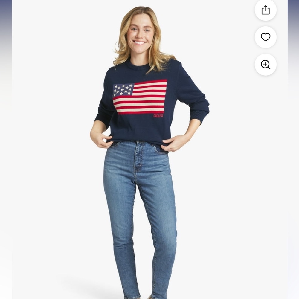 NWT Chaps Men's Navy American Flag Crewneck Sweater 100% cotton - Picture 3 of 8